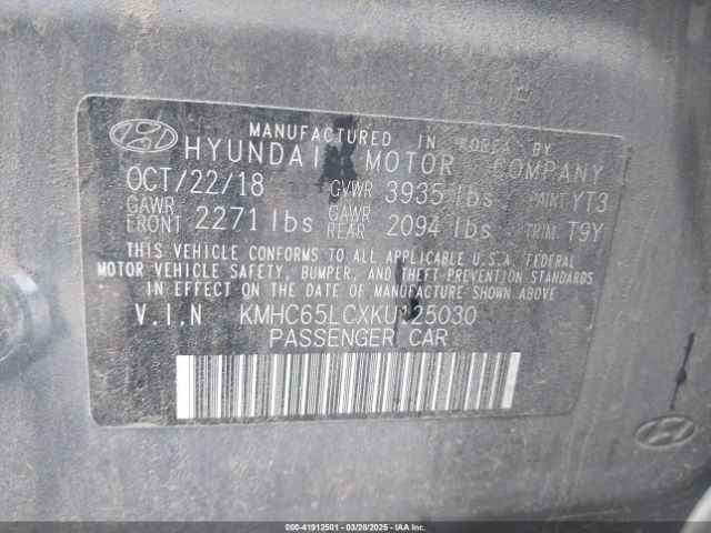 KMHC65LCXKU125030 Hyundai Ioniq Hybrid Blue