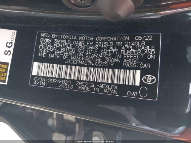 JTDEPMAE7NJ227819 Toyota COROLLA LE