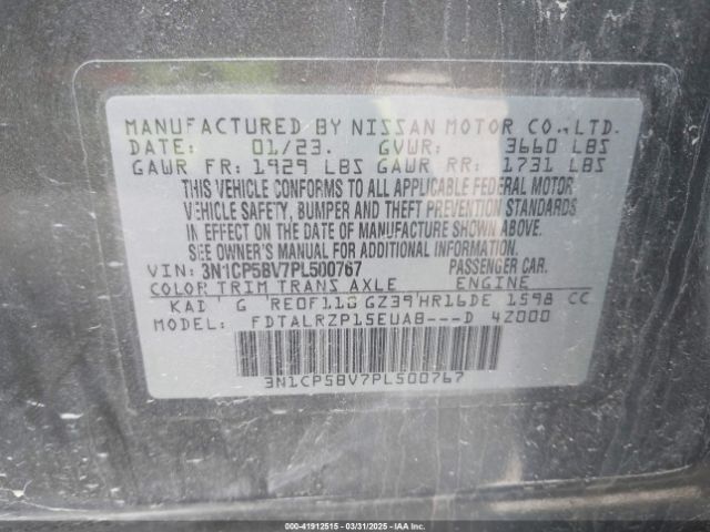 3N1CP5BV7PL500767 Nissan Kicks S Xtronic Cvt