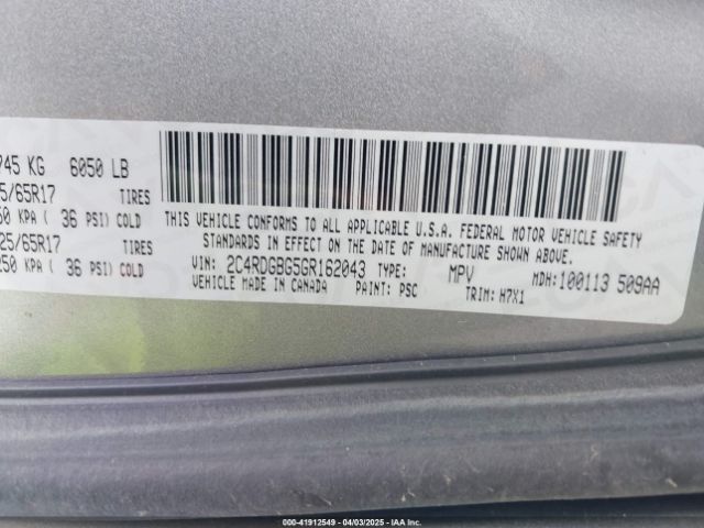 2C4RDGBG5GR162043 Dodge Grand Caravan Se