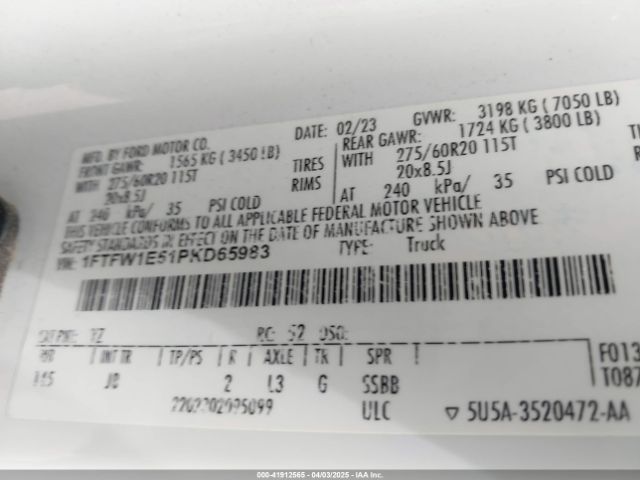 1FTFW1E51PKD65983 Ford F-150 Xl