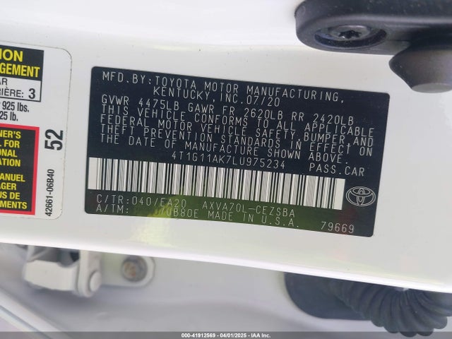 4T1G11AK7LU975234 Toyota CAMRY SE