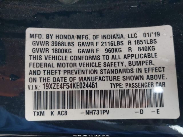 2019 HONDA INSIGHT 19XZE4F54KE024461 Photo 8