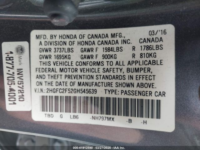 2HGFC2F52GH545639 Honda Civic Lx