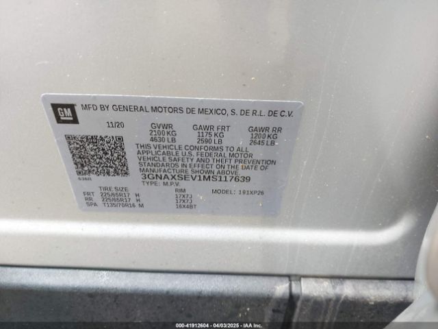 3GNAXSEV1MS117639 Chevrolet Equinox Awd Ls