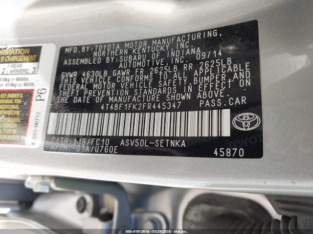 Toyota CAMRY LE 2015 4T4BF1FK2FR445347 Image 9