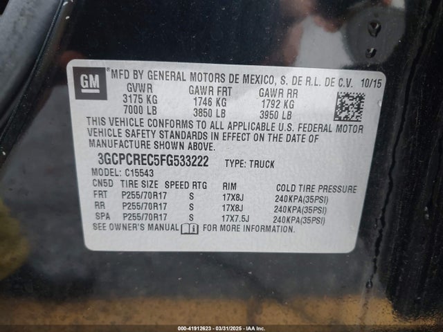 3GCPCREC5FG533222 Chevrolet Silverado 1500 1lt
