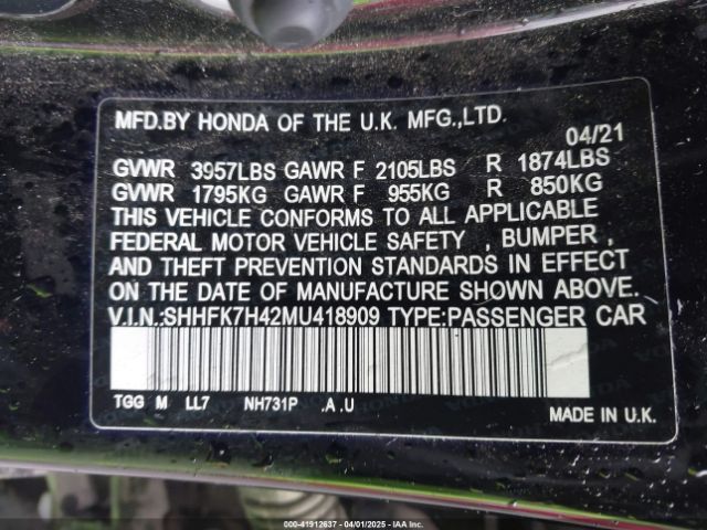 SHHFK7H42MU418909 Honda Civic Sport