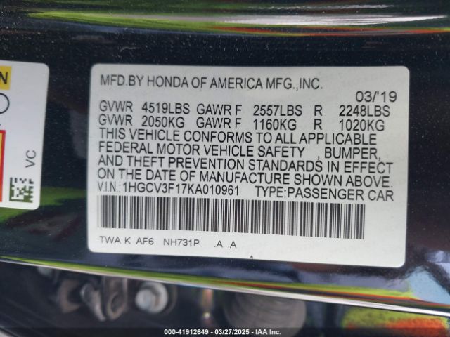 1HGCV3F17KA010961 Honda ACCORD HYBRID