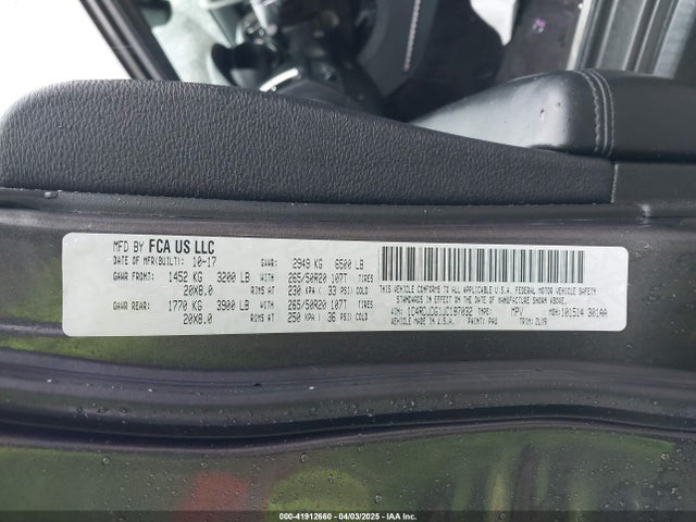 41912660 :رقم المزاد ، 1C4RDJDG1JC187032 vin ، 2018 Dodge Durango Gt Awd مزاد بيع