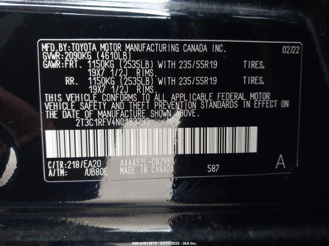 Toyota a25a-fks 2022 2T3C1RFV4NC183733 Image 9