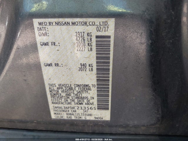 1N4AL3AP3HC213565 Nissan Altima 2.5 Sv