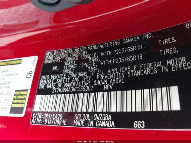 2T2HZMAA3NC259002 Lexus RX 350