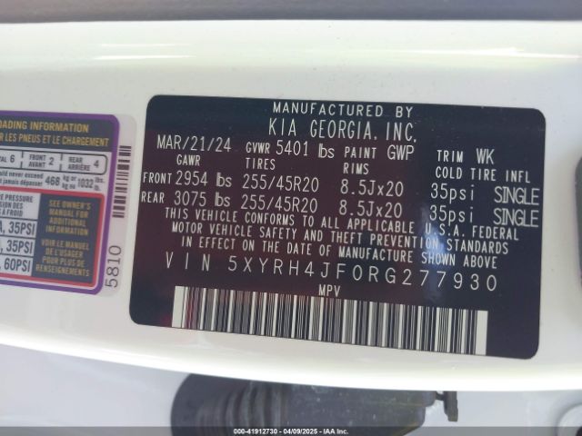 5XYRH4JF0RG277930 KIA SORENTO EX