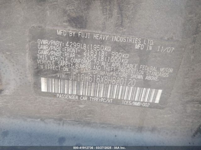 2008 SUBARU IMPREZA JF1GH616X8H820120 Photo 8