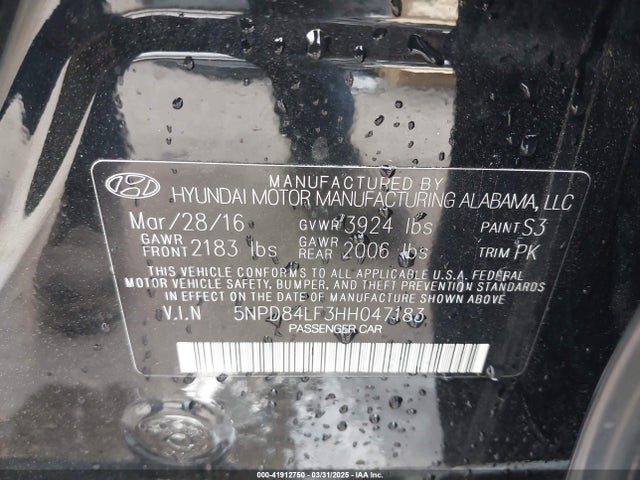 5NPD84LF3HH047183 Hyundai ELANTRA SE