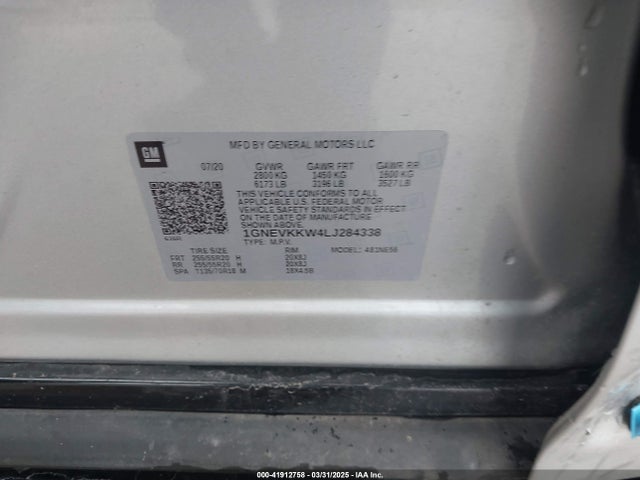 1GNEVKKW4LJ284338 Chevrolet Traverse Awd Premier