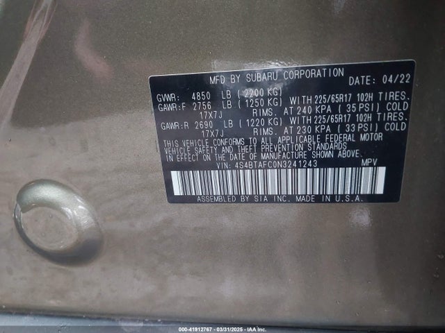 4S4BTAFC0N3241243 Subaru Outback Premium