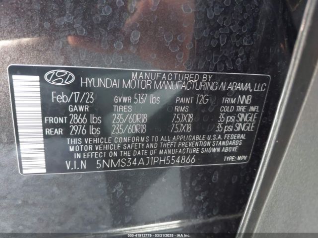 5NMS34AJ1PH554866 Hyundai Santa Fe Sel