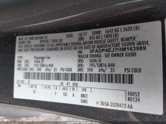 3FADP4EJ7HM163989 Ford FIESTA SE