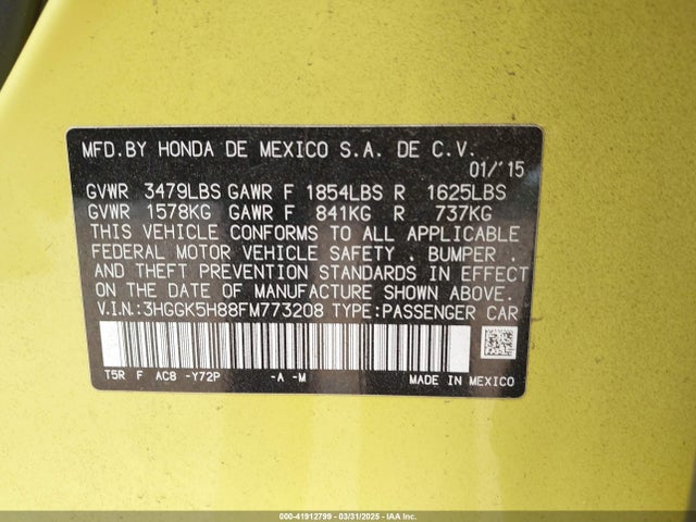 3HGGK5H88FM773208 Honda Fit Ex/ex-l