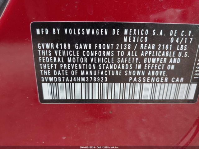 3VWDB7AJ4HM378923 Volkswagen Jetta 1.4t Se