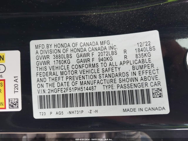 2HGFE2F51PH514487 Honda Civic Sport