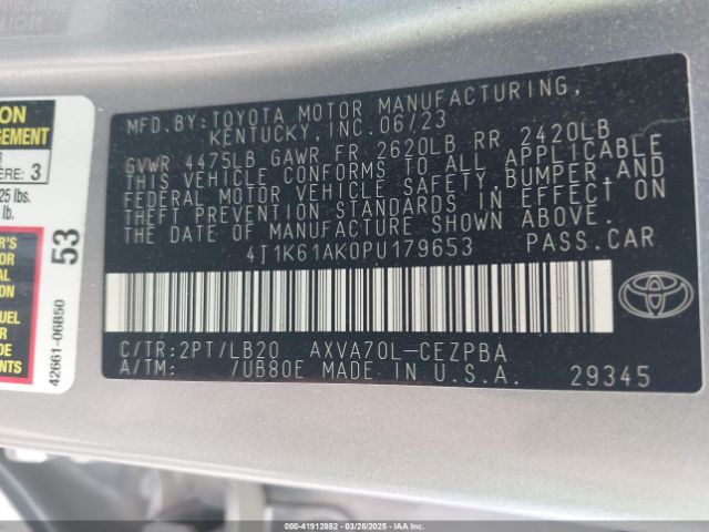4T1K61AK0PU179653 Toyota CAMRY XSE