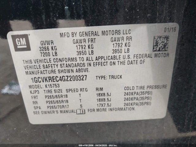 1GCVKREC4GZ200327 Chevrolet Silverado 1500 1lt