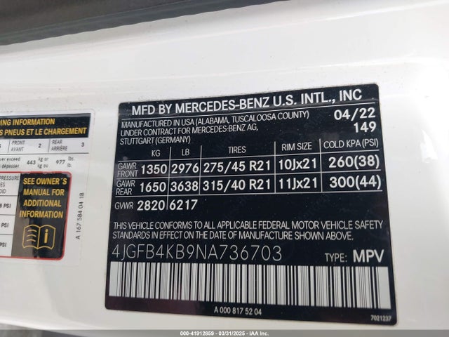 4JGFB4KB9NA736703 Mercedes-Benz Gle 350 4matic