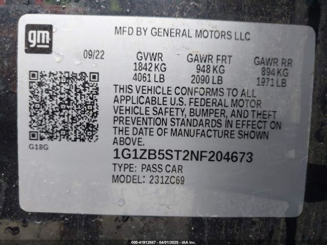 1G1ZB5ST2NF204673 Chevrolet Malibu Fwd Ls