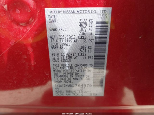 5N1AT2MV0GC764979 Nissan Rogue S/sl/sv