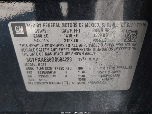 3GYFNAE38GS584228 Cadillac Srx Standard