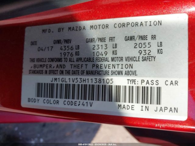 JM1GL1V53H1138105 Mazda Mazda6 Touring