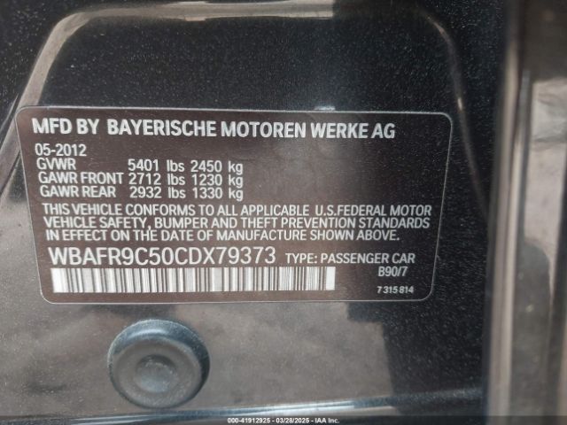 2012 BMW 550I WBAFR9C50CDX79373 Photo 8