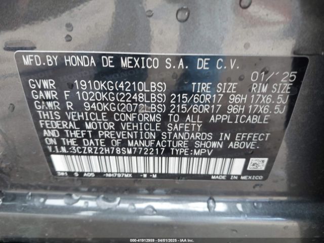 3CZRZ2H78SM772217 Honda Hr-v Awd Ex-l
