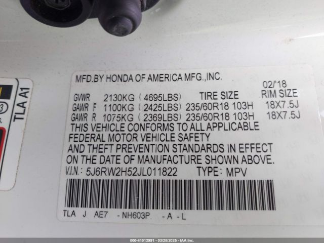 5J6RW2H52JL011822 Honda CR-V EX
