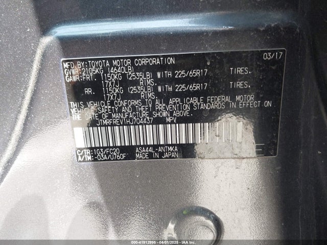 Toyota Rav4 Xle 2017 JTMRFREV1HJ704437 Image 9