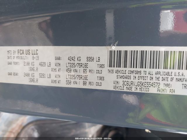3C6URVJG5KE554572 RAM Promaster 3500 Cargo Van High Roof 159 Wb Ext