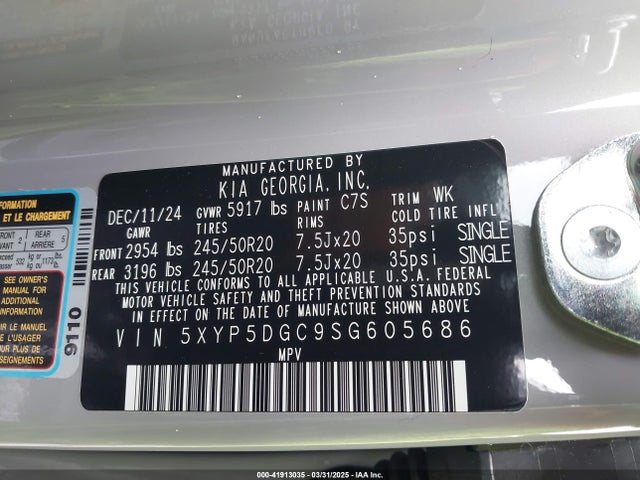 KIA gdi lambda ii 2025 5XYP5DGC9SG605686 Image 9