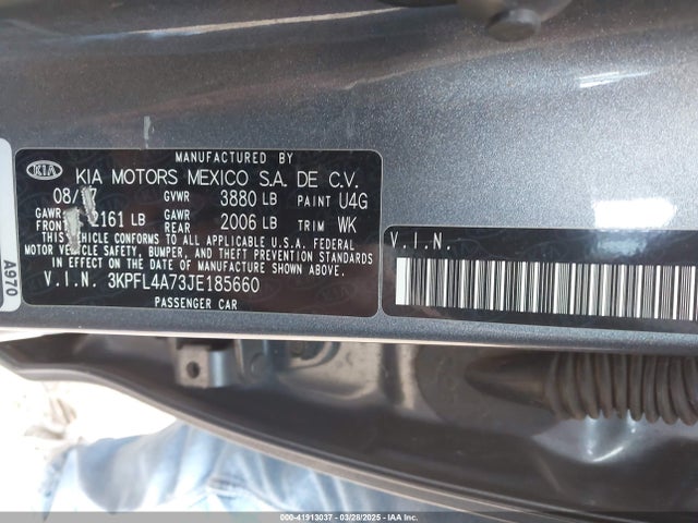 3KPFL4A73JE185660 KIA mpi nu