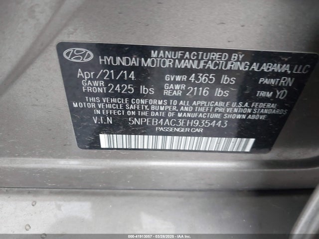 5NPEB4AC3EH935443 Hyundai SONATA GLS