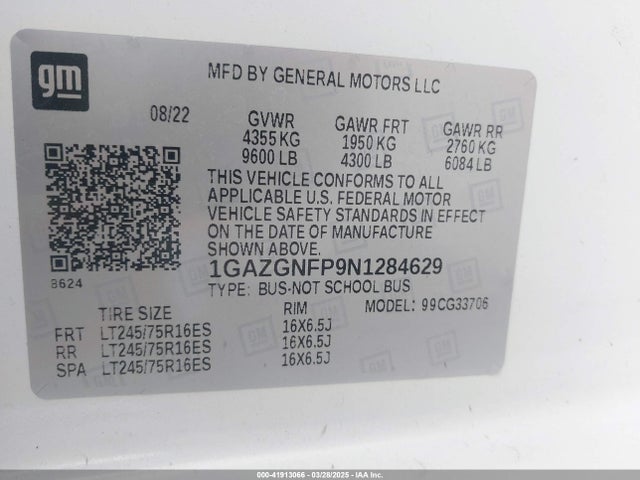 1GAZGNFP9N1284629 Chevrolet Express Passenger Rwd 3500 Extended Wheelbase Ls