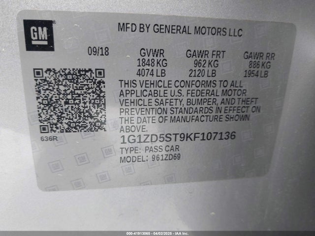 1G1ZD5ST9KF107136 Chevrolet MALIBU LT