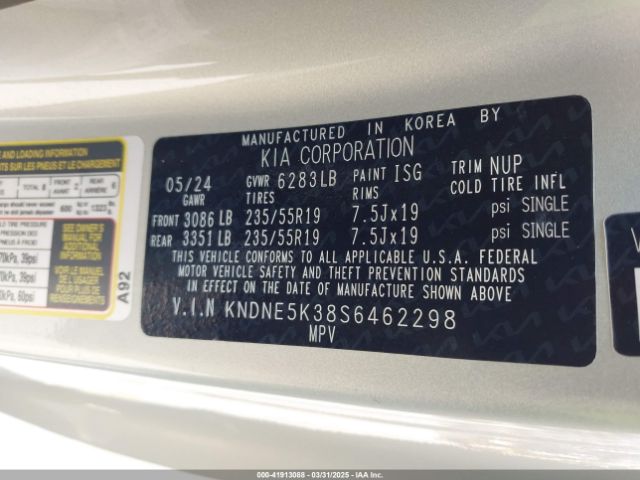 KNDNE5K38S6462298 KIA Carnival Mpv Sx Prestige