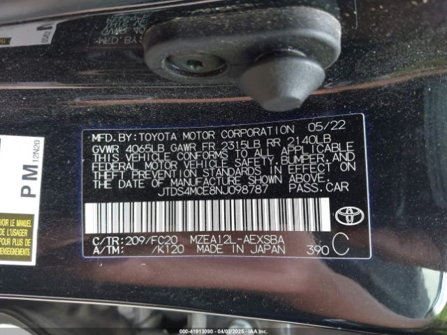 JTDS4MCE8NJ098787 Toyota COROLLA SE