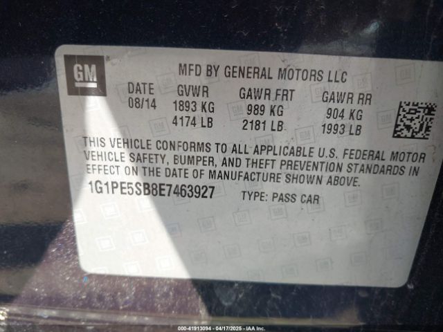 1G1PE5SB8E7463927 Chevrolet Cruze 2lt Auto