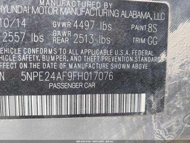 5NPE24AF9FH017076 Hyundai SONATA SE