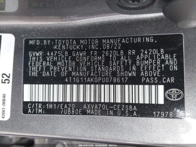 4T1G11AK0PU078617 Toyota CAMRY SE