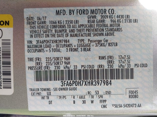 3FA6P0H7XHR397984 Ford FUSION SE